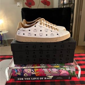 100% Authentic MCM Visetos Monigram Logo Sneakers in White with Cream Brand New